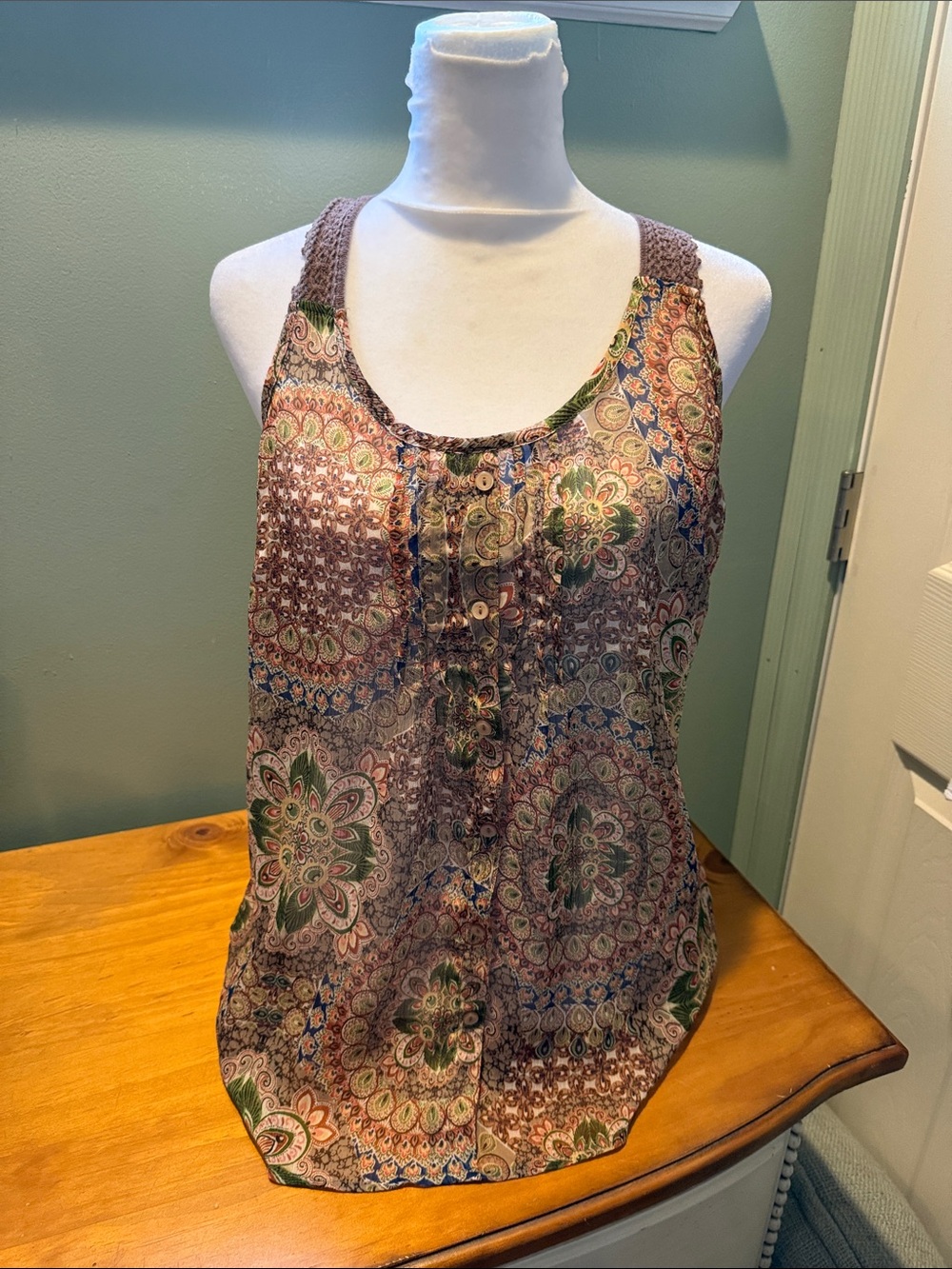 girl krazy Brown Multi Boho Medallion Tank